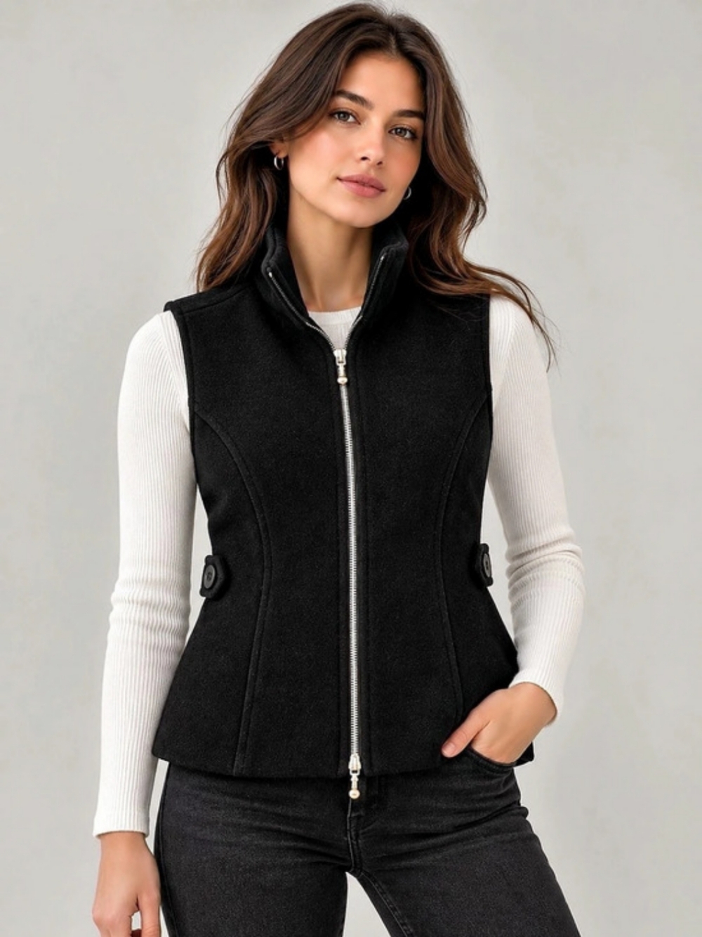 Martoni Vintage Black Wool Blend Vest. Made In Canada